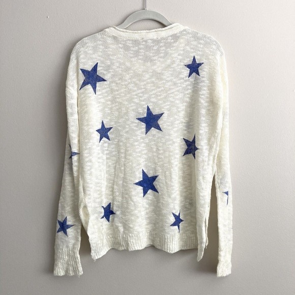 Hem & Thread Semi-Sheer Lightweight Long Sleeve Pullover Top Blue Stars Small - Picture 7 of 8
